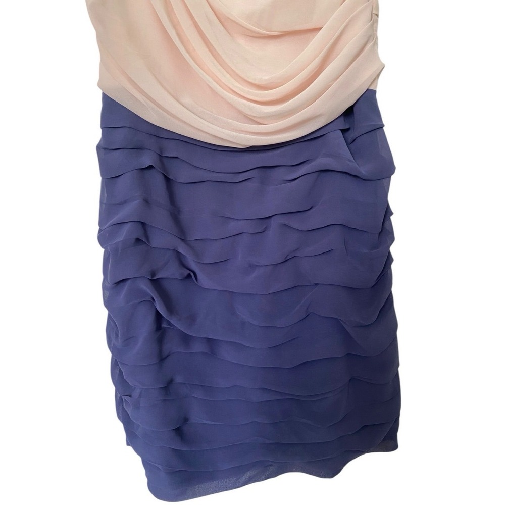 Express Colorblock Ruffle Mini Dress Blush Pink Purple Tiered Cowl Neck 10 - Picture 4 of 9